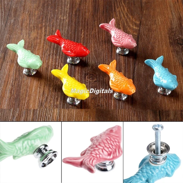 Fish Shape Ceramic Door Handles Cupboard Closet Drawer Pull Kitchen Cabinet Knob