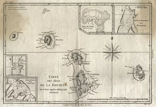 Polynesia Gesellschaftsinseln Original Copperplate Map Bonne 1790