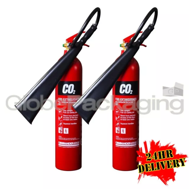 2 x 5KG CO2 CARBON DIOXIDE FIRE EXTINGUISHERS WAREHOUSE OFFICE HOME NEW *24HRS*