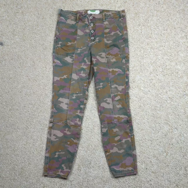 Anthropologie Pilcro Pants Womens 30 Green Camo High Waisted Button Fly Distress