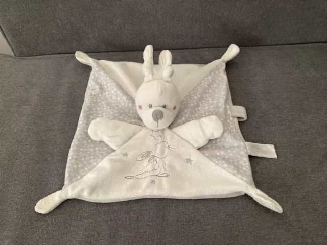 Simba Toys Doudou Plat Lapin Blanc Gris Etoile Argent Attache Tetine