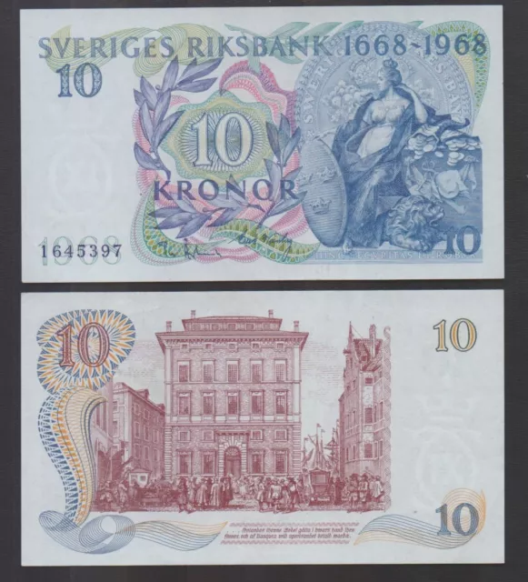 SWEDEN: P#56a 10 Swedish Kronor 1668-1968 Commemorative Uncirculated Banknote.