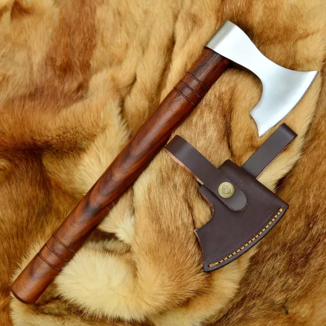13.5" Hand Forged VIKING AXE Hunting THROWING Tomahawk HATCHET Camping + Sheath