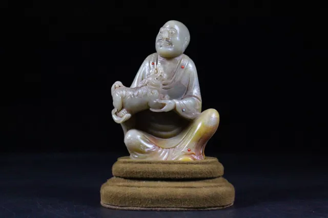 Chinese Exquisite Handmade Luohan carving Shoushan Stone Statue