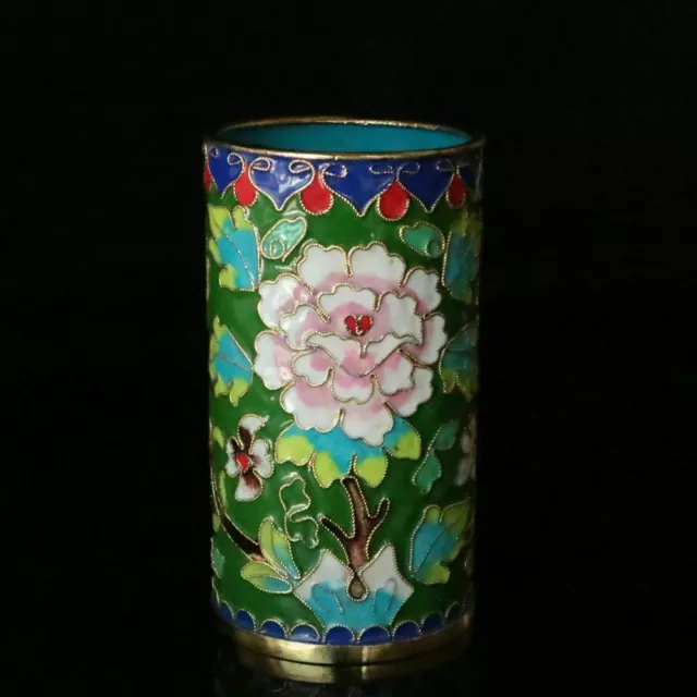 Chinese Exquisite Handmade Drawn Copper Cloisonne Enamel Flower Brush Pots