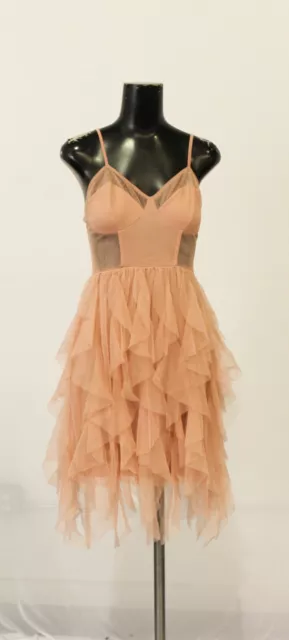 Miss Selfridge Women's Ruffle Detail Mesh Mini Dress CD4 Pink Size US:6 NWT