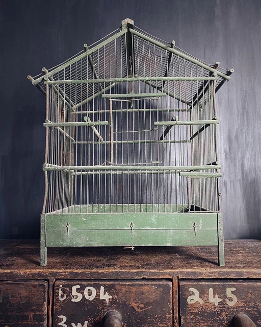 Antique French Wooden Bird Cage Stunning Original Green Colour