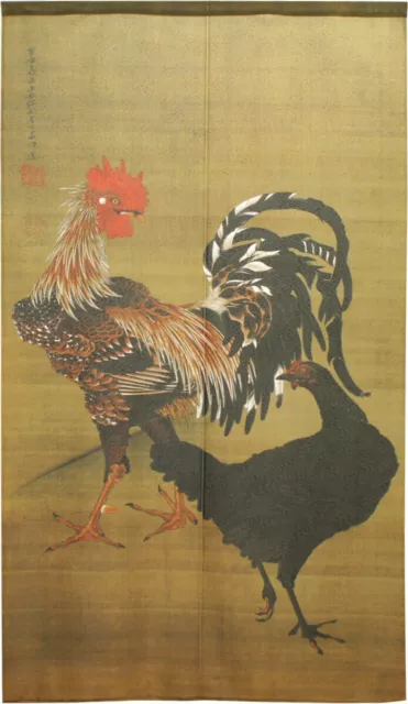 Noren Japanese Hanging door curtain Tapestry Rooster and hen motif Jakuchu Japan