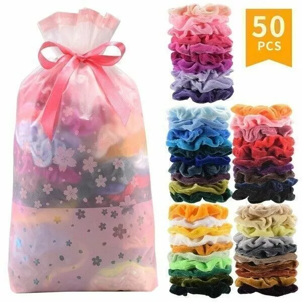 Set of 50 Women Velvet Scrunchies Hair Band Wide Hair Tie Hair Accessories  L8Y4