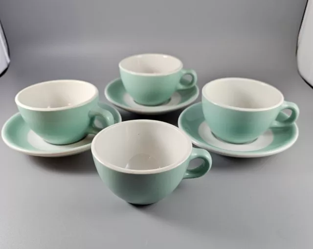 Aqua by Shenango China Restaurant Ware 4 Cups & 3 Saucers White w/Aqua