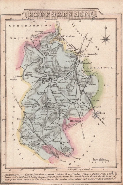 Ised Map ORIGINAL 1813 JAMES Wallis County Map Bedfordshire Hand Colour Small ...