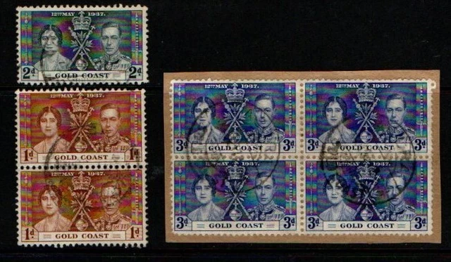 GHANA GOLD COAST 1937 King George VI Coronation SG117-19 Used 3d block ...