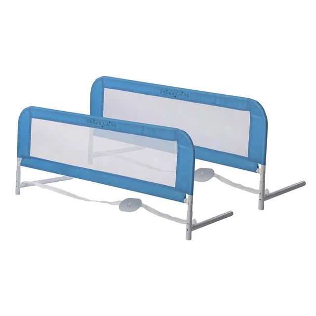 Dream On Me Adjustable Mesh Bed Rail in Blue, Two Height Levels,