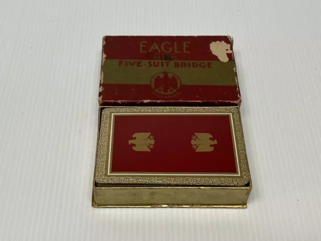 Vintage Eagle Deluxe Five Suit Bridge Gilt Edges US Playing Cards Co. Deck Red