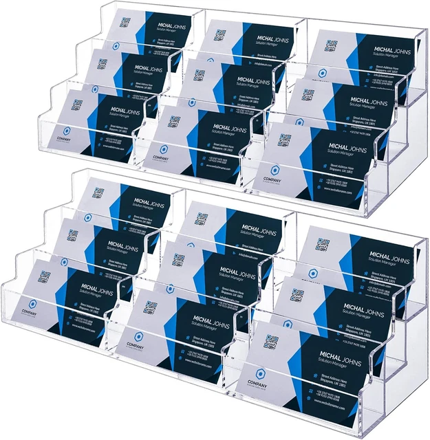 2 Pack 3 Tiers 9 Slots Acrylic Business Card Holder Multiple Clear Acrylic Busin