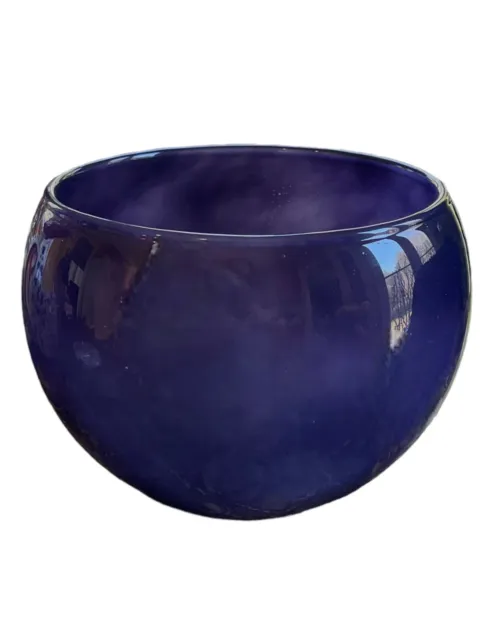 Mid Century Modern Bowl Hand Blown Studio Art Glass Deep Purple Made in Portugal
