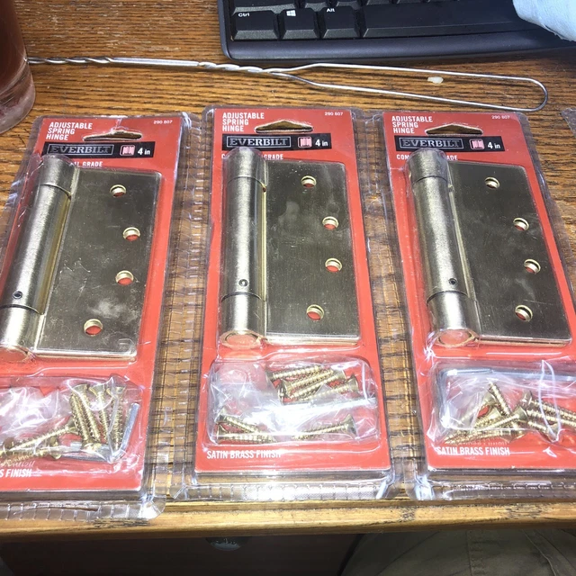 $60 ValueLot of 3 EVERBILT Adjustable Spring hinges 4" square corner Satin Brass