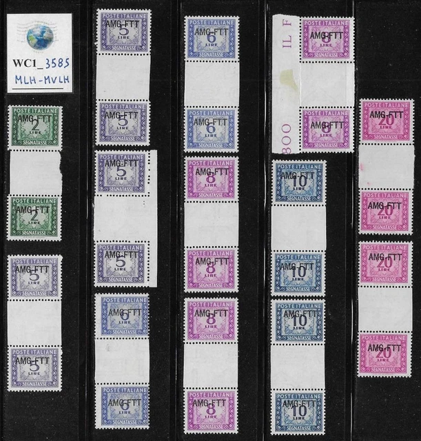 WC1_3585. TRIESTE FTT. Dealer stock of gutter pairs 1949 "SEGNATASSE". MLH-MVLH