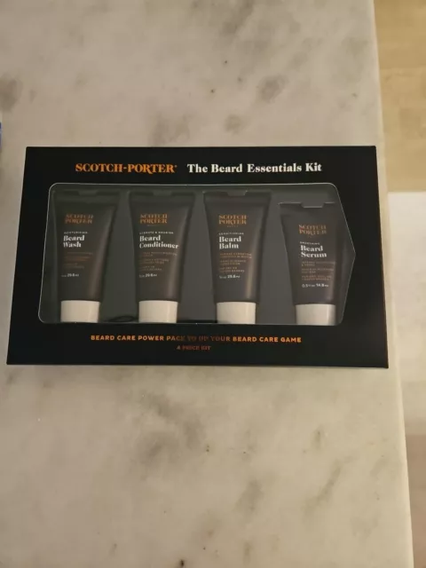 Scotch Porter Beard Essentials Kit 4 Piece Gift Set Travel Beard Wash Balm Serum