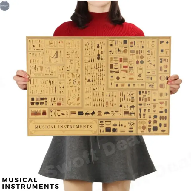 Retro Kraft Paper Poster - Musical Instruments - for Studio Room Home Wall Decor
