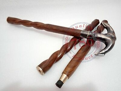 Brass Anchor Handle Wooden Vintage Walking Cane Antique Style Stick Style gift