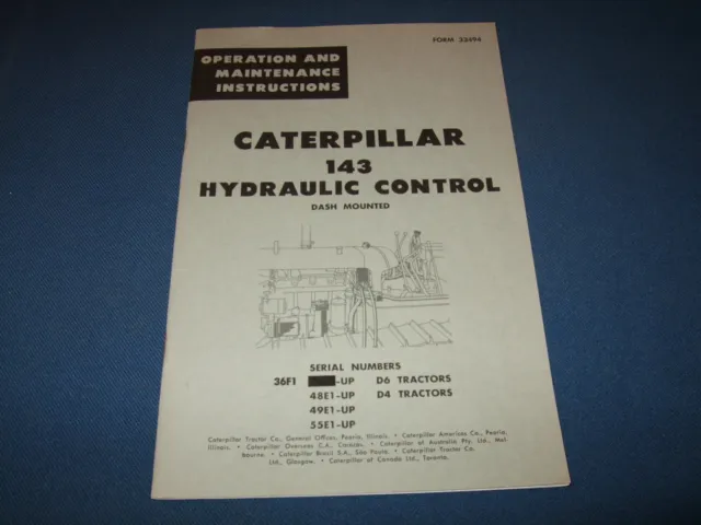 Cat Caterpillar 143 Idraulico Controllo Operazione & Cura Manuale