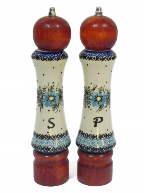 Wooden Ceramic Set Salt and Pepper GRINDER MILL HAND PAINTED LIGHT /MODEL5