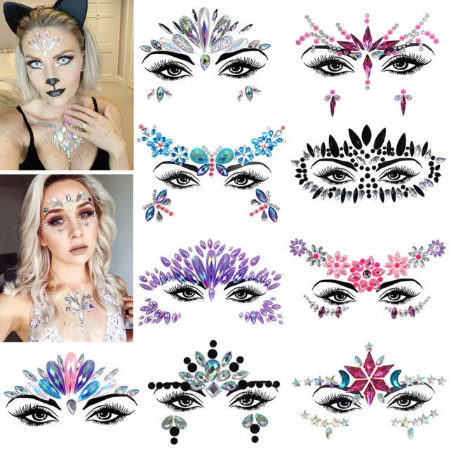 Face Gems Adhesive Glitter Jewel Tattoo Sticker Festival Rave Party Body Make Up