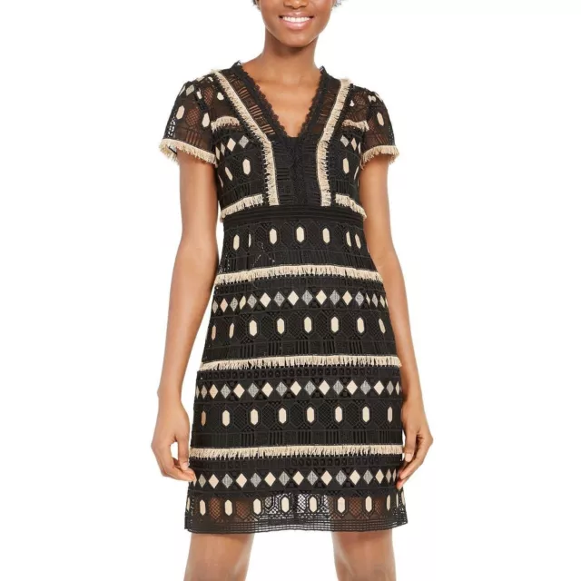 $498 NEW Nanette Lepore Mocha Effortless Geo-Lace Sheath Dress 6