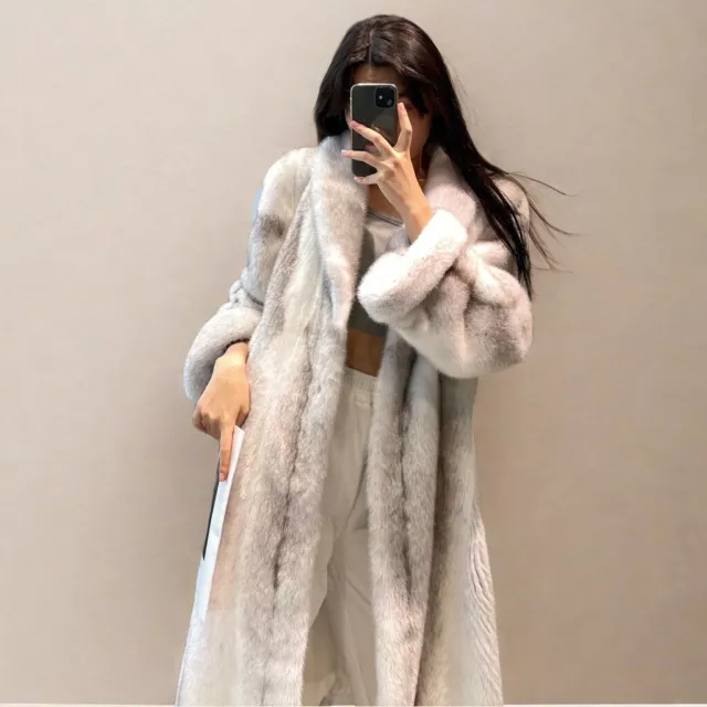 White Black Mink Fur Coat Women's Natural Long Fur Jacket Warm Coat Christmas