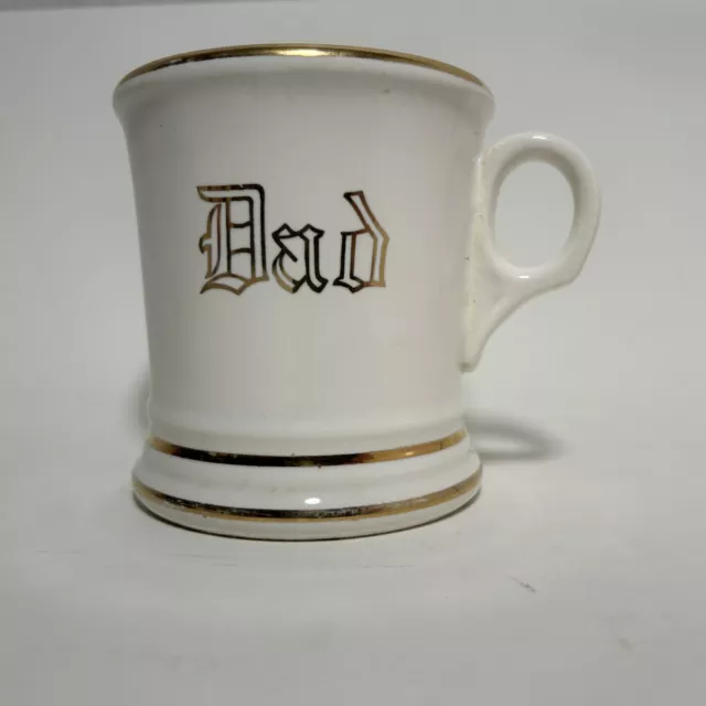 Vintage 1970s Warranted 22k Gold Gilded DAD White Porcelain Hot Shaving Mug Cup