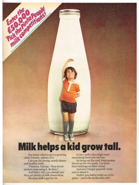 Milk Helps a Kid Grow Tall 1972 Full Page Magazine Ad Advert FC408