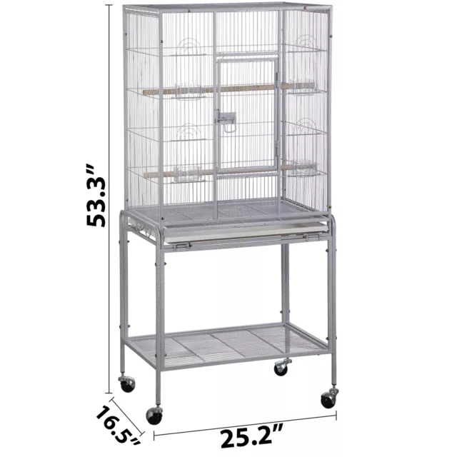 53 Inch Flight Bird Cage Large Wrought Iron Parrot Cage with Rolling Stand White 3