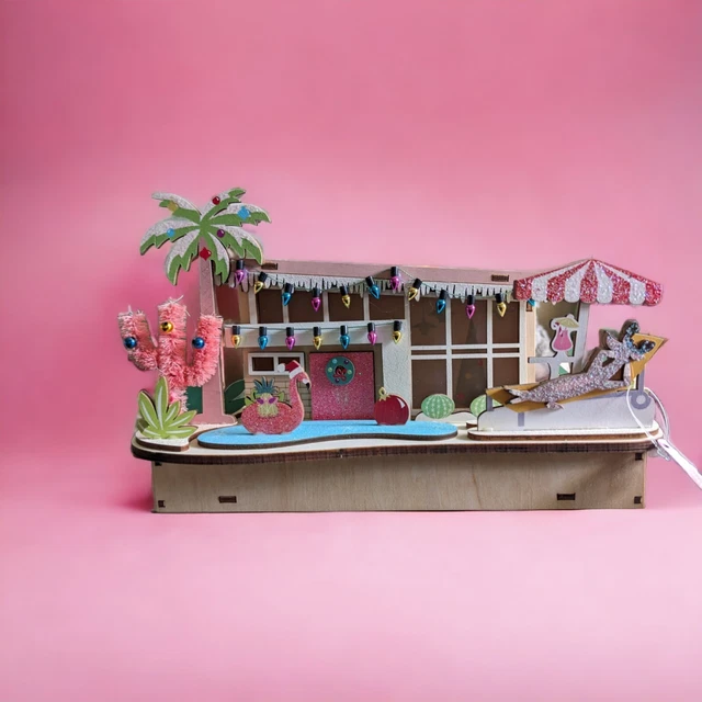 LASER CUT ATOMIC Mid Century Modern Christmas Village House LED Light