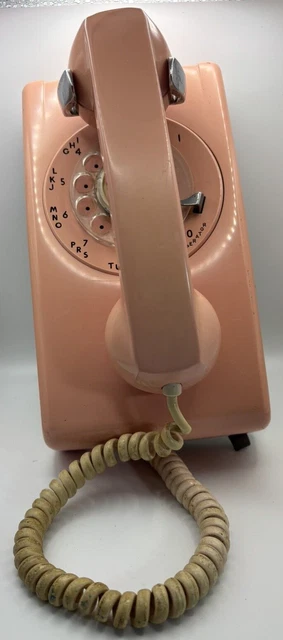 VINTAGE BELL SYSTEM Western Electric Pink Wall Rotary Dial Telephone £ ...