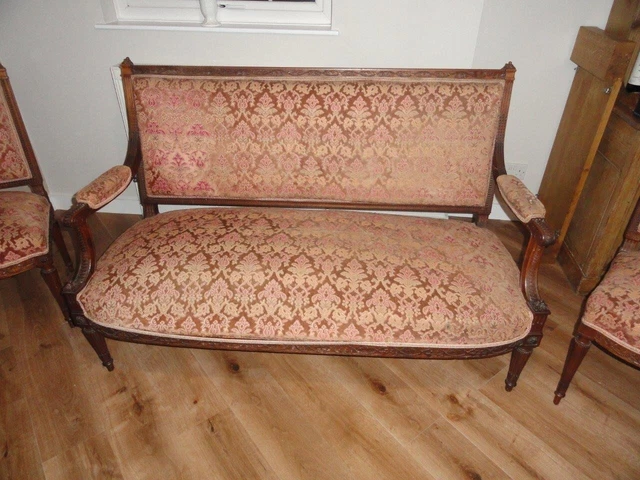 Beautiful hard carved mahogany Antique sofa & 2 chairs. 2