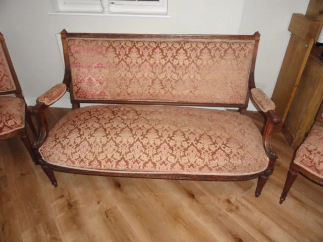 Hard carved mahogany Antique sofa & 2 chairs. 2
