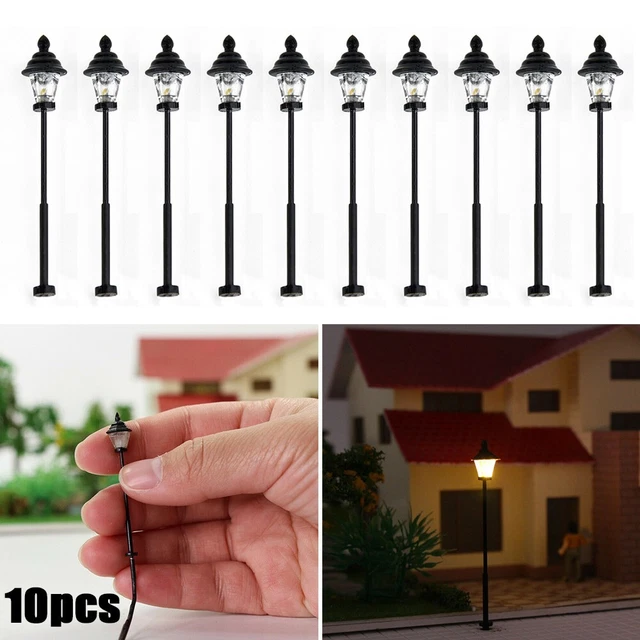 Evemodel N Scale 1:150 Street Light Lamps – 10 Pack, Warm LED, 1.85 Inch, Pre-Built For Model Railway
