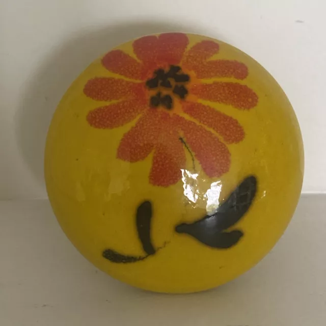 Vintage Bo Melander Red Yellow Flower Paperweight Denmark