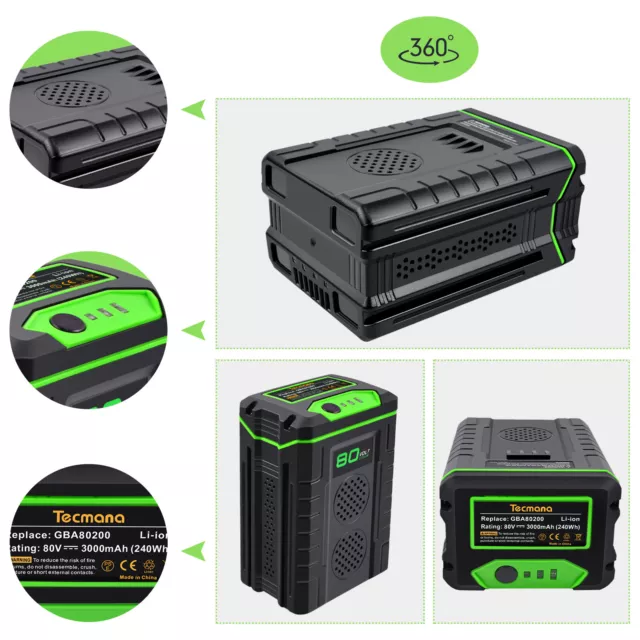 3000mAh Akku für Greenworks 80V GBA80200/Pro 80 GBA80400 G80B4 2901307 2902407 2