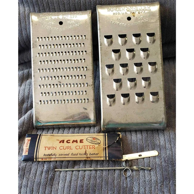 Lot vintage Wonder Shredder primitive stainless steel & Acme Twin Curl cutter