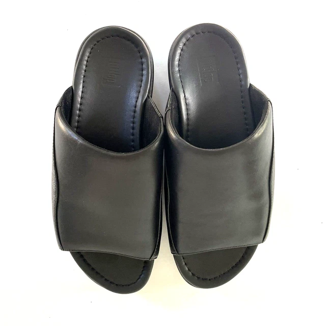 Fitflop MYLA Slides Platform Mule Size 6 Black Leather Wedge Sandal Slip On 3