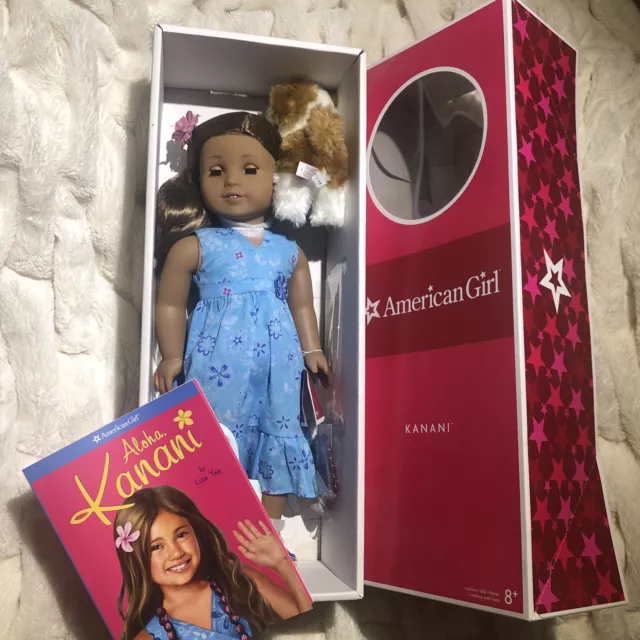 NEW AMERICAN GIRL Doll Kanani Akina 18 With Book Dog Necklace