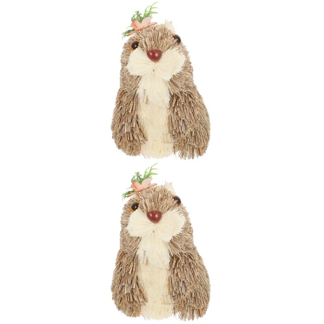 2 Pc Grass Bunny Ornament Rabbit Desktop Collectible Figurines