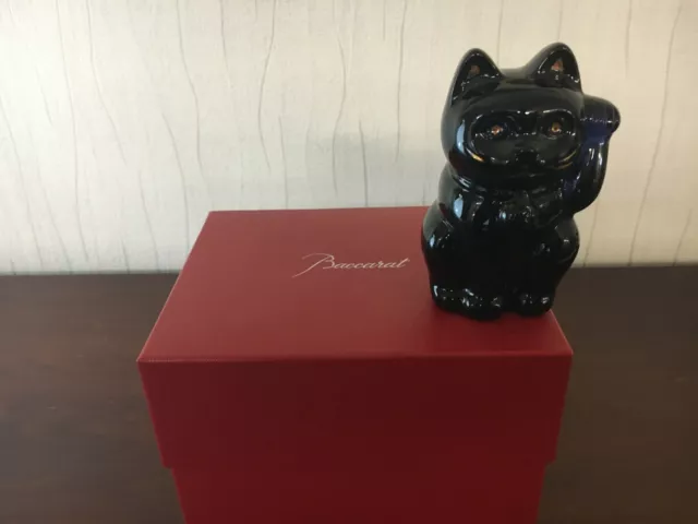 Chat Maneki Bleu foncé / or en cristal de Baccarat