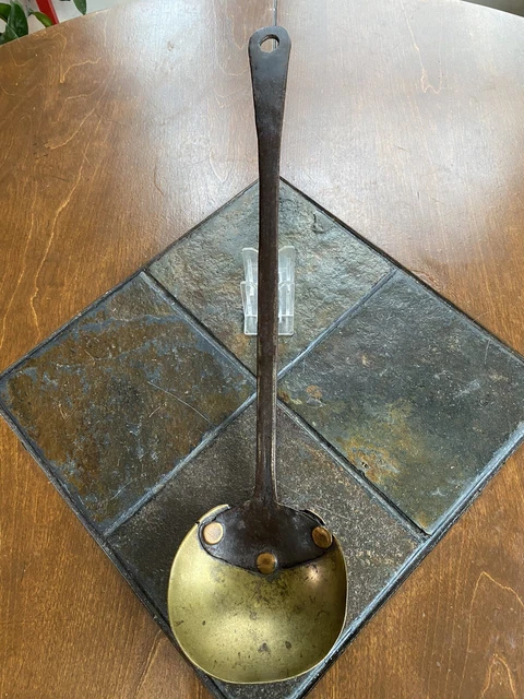 18th Century Hand Forged Iron & Brass Ladle Scoop Spoon Early American Rare!