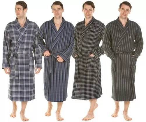 Haigman Brossé Robe en Coton Hommes Manches Longues Drapé Robe de Chambre Pyjama