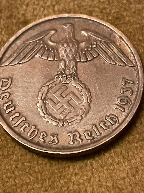 WWII German 2 pfennig Coin 1937 Minted In Munich Rare With Swastika