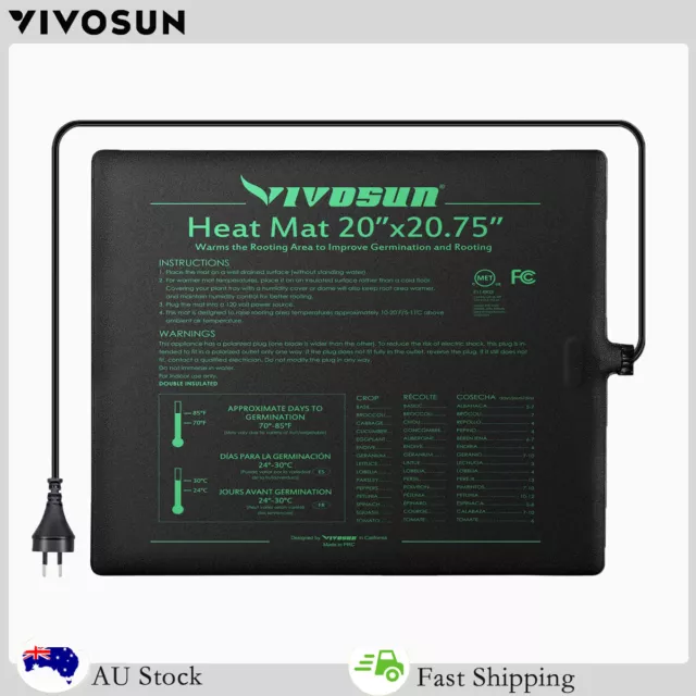 VIVOSUN 50x52CM Seedling Heat Mat Plant Seeding Germination Waterproof 240V AU