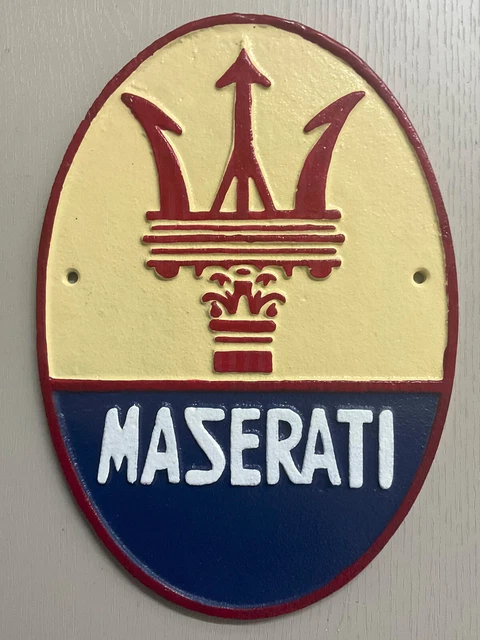 Maserati Sign Repro Large 30cm Cast Iron  Garage Plaque Man Cave Italian Style